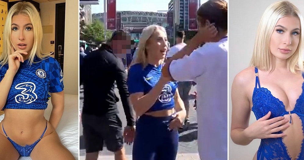 Chelsea Maçı Öncesi Taraftarla Konuşan OnlyFans Modeli Kadının Poposuna Şaplak Yediği Taciz Anları
