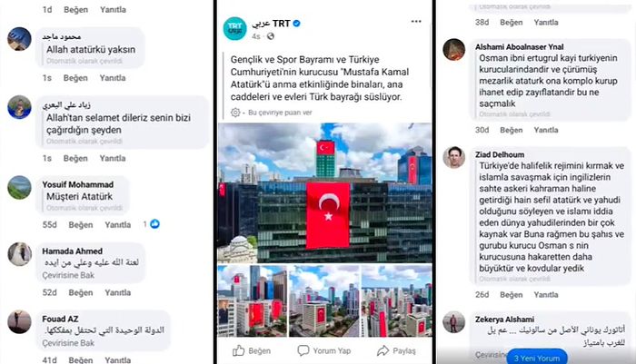 Arapların, TRT Arabi'nin 19 Mayıs Paylaşımının Altına Atatürk'e ve Türkiye'ye Hakaret Ettikleri İddiası