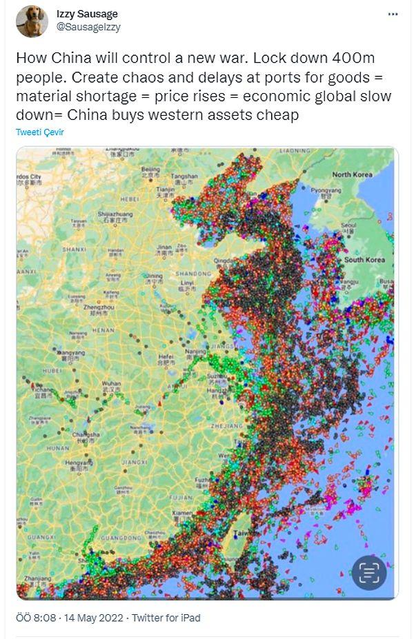 Bunlar ne mi demek? Aşağıdaki paylaşımda Çin'de limanlarda bekleyen gemiler görülüyor.
