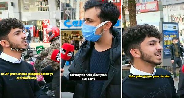 CHP'nin Ankara'yı pavyona çevirdiğini dile getiren gence ise muhabir 'Ankara'yı da Melih Gökçek yönetiyordu o da AKP'li Melih de pavyoncu mu yani?' diye sordu.