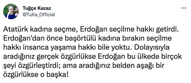 Mustafa Kemal Atatürk'ün adını kullanarak bir şekilde gündeme gelmeyi başaran Tuğçe Kazaz, bugün de şöyle bir tweet attı: