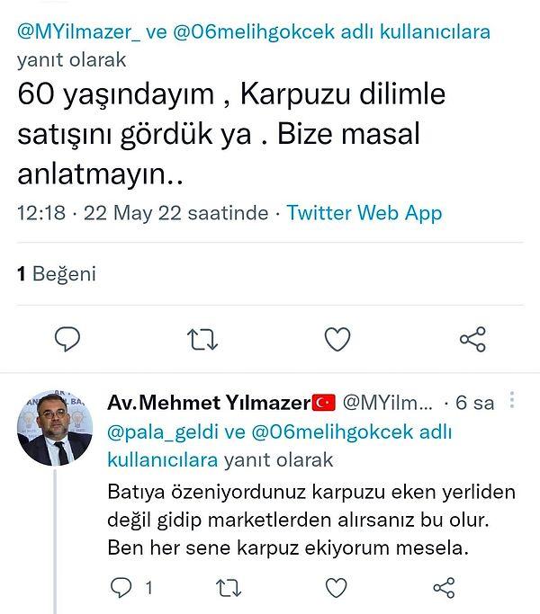 AKP'li Mehmet Yılmazer, Twitter hesabından pazarda kaydettiği görüntüleri paylaşınca bir vatandaştan tepki gördü.