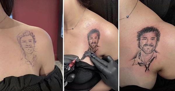 Milyonların sevgisini kazanan Hasan Can Kaya'nın bir hayranı, Hasan Can Kaya'nın portresini vücuduna dövme yaptırdı.