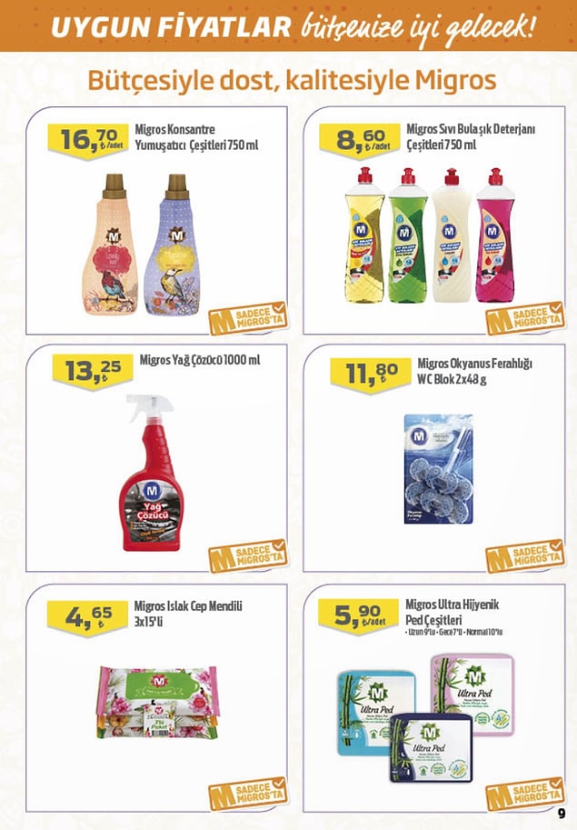 Migros Konsantre Yumuşatıcı Çeşitleri 750 ml 16,70 TL.