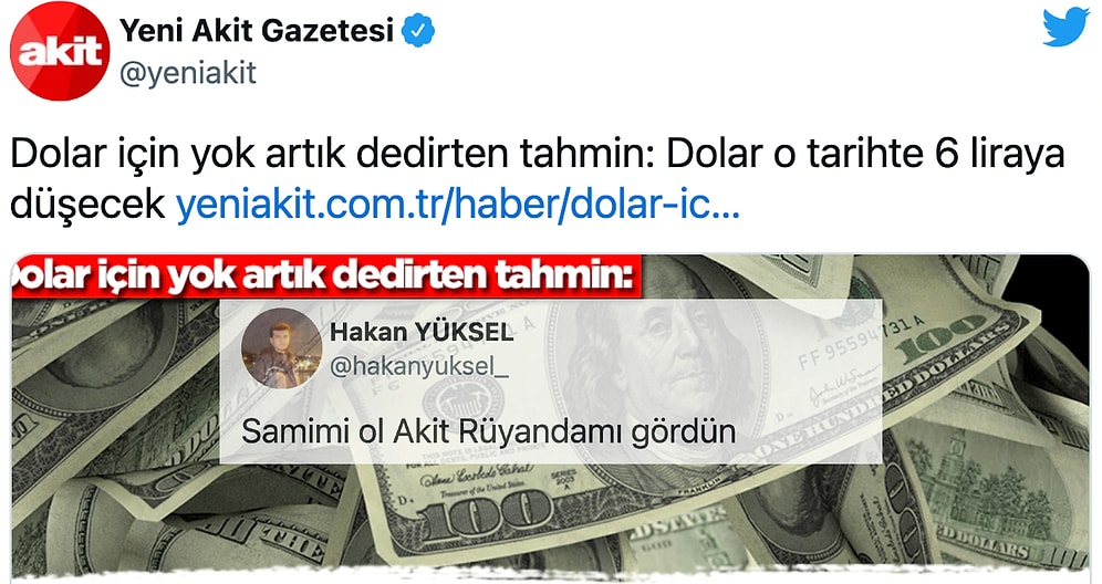 Akit'in Kaynağını Tahmin Ettiğiniz Bir Diğer Haberi: Dolar 6 Lira Olacak!