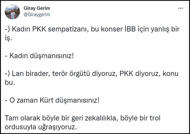 Destek paylaşımları kadar Aynur Doğan'ın PKK destekçisi olduğunu söyleyerek konsere tepki gösterenler de oldu. 👇