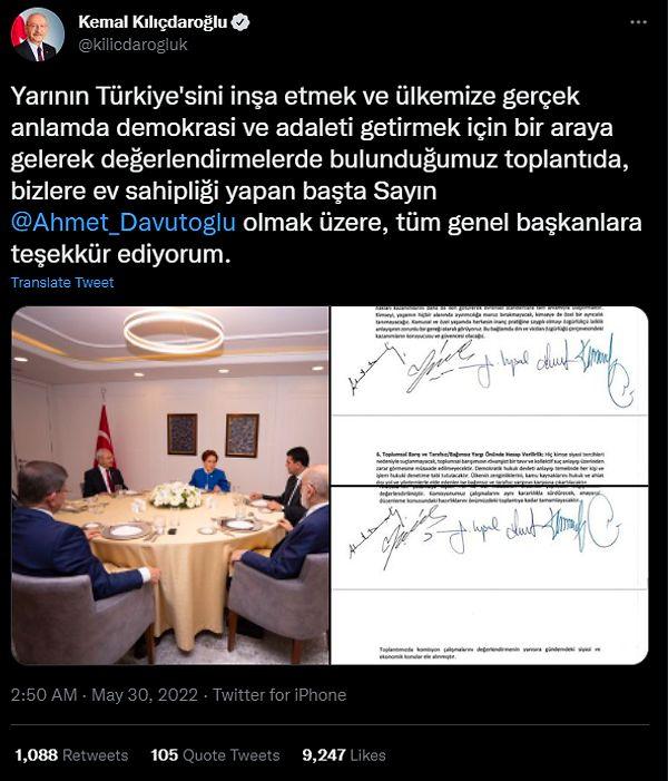 CHP lideri Kılıçdaroğlu, altılı masanın ortak bildirgesini böyle paylaşmıştı:
