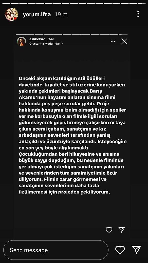 Aslı Bekiroğlu'nun yayınladığı özür yazısı sosyal medyada yeniden gündem oldu.