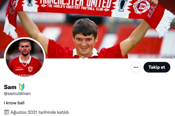 Manchester United taraftarı olan Sam'in oldukça sade bir profili var. 'Topu bilirim' diyerek kendisini tarif ettiği Twitter hesabında takipçileriyle hayal dünyasını paylaşıyor.