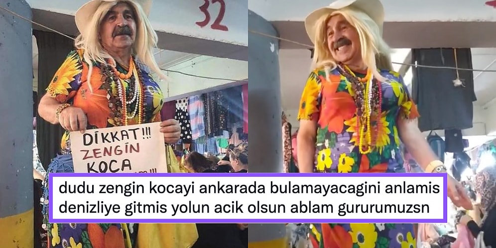 Drag Queen Şovu Gibi! Çiçekli Elbisesi, Sarı Saçları ve Cilvesiyle Fenomen Haline Gelen Pazarcı Dudu Abla