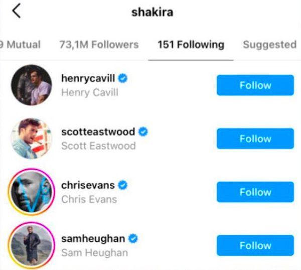 Bu haberlerin ortaya çıkmasının ardından da Shakira'nın Instagram'da yaptığı hamle gündem oldu.  Shakira aldatılma haberlerinden kısa bir süre sonra Instagram hesabından yakışıklı oyuncuları takibe aldı.