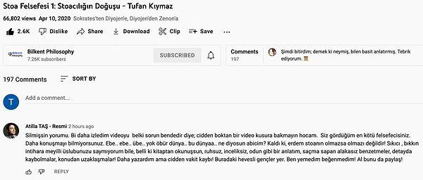 Taş, Tufan Kıymaz'ın aynı YouTube kanalındaki konuyla ilgili başka bir videosunun altına ikinci yorumunu yaptı.