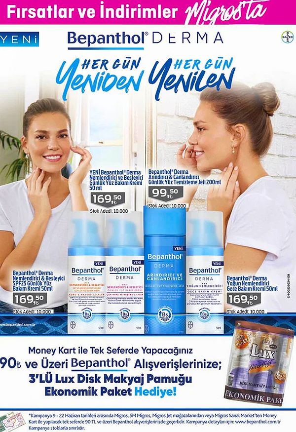 Bepanthol Derma Nemlendirici ve Besleyici Günlük Yüz Bakım Kremi 50 ml 169,50 TL.