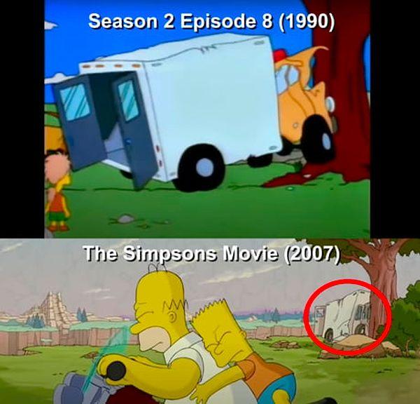 10. The Simpsons'ın 2. Sezonunda Homer'ın çarptığı ambulans, The Simpsons Movie'de arka planda belirir.
