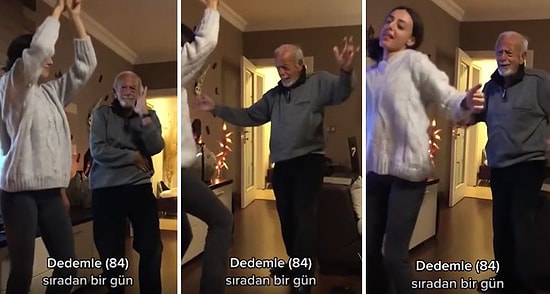 84 Yaşındaki Dedesiyle 'Para Bizde Şöhret Bizde' Şarkısı Eşliğinde Doyasıya Dans Eden Gencin Muhteşem Anları