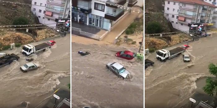 Ankara'da Meydana Gelen Şiddetli Yağış Sonrası Oluşan Selde Bir Aracın Sürüklendiği Korkunç Anlar