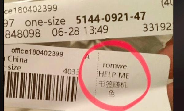 Shein’e ait olduğu iddia edilen bu görüntülerdeki etiket ise yine ünlü bir Çin markası olan Romwe’ye ait: