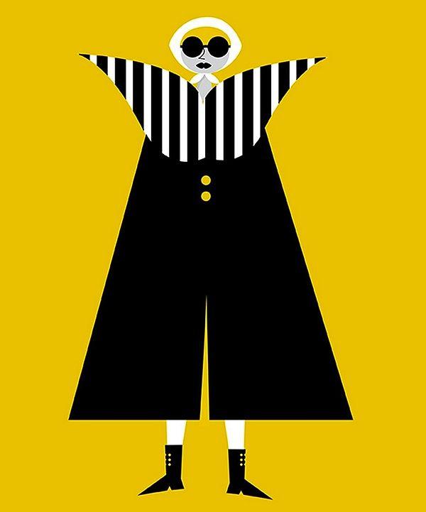 11. Dijital ilüstrasyon sarı fonlu kadın tablo.