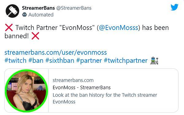EvonMoss bu kez Twitch'ten tamamen banlandı!
