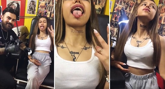 Dil Piercingini Gösterme Çabasıyla Sık Sık Gündem Olan Kadın Boynuna Rapçi Reckol'ün İsmini Yazdırdı