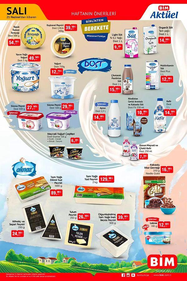Süt ve süt ürünleri;