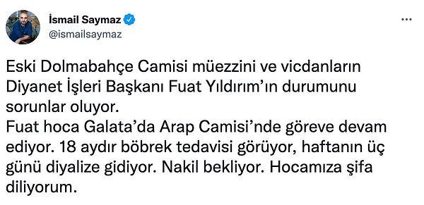 Bu yıl da Taksim Gezi Parkı protestolarının yıl dönümünde yeniden gündeme gelen Fuat Yıldırım'ın hala böbrek beklediği, Galata’da Arap Camisi’nde göreve devam ettiği ve haftanın üç günü diyalize girdiği paylaşılmıştı.