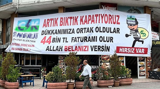 Elektrik Faturasına İsyan Eden Esnaf, 'Hırsız Var' Pankartı Astı