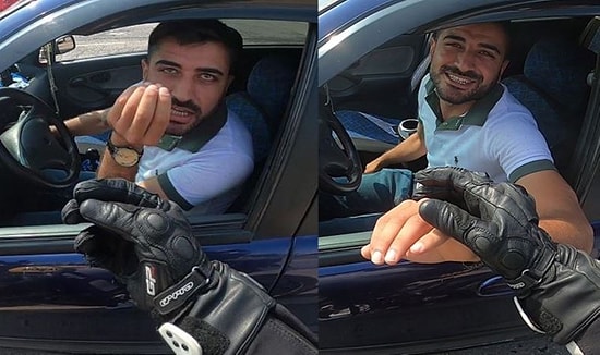 Medeniyet Be! Kaza Yapmaktan Son Anda Kurtulan Motosiklet ile Araç Sürücüsü Çay İçmeye Gitti