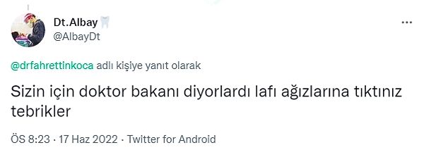 Bu tweetin ardından hekimler Koca'ya tepki gösterdi.