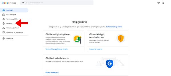Açılan sayfadan "Güvenlik" seçeneğine tıklıyoruz.