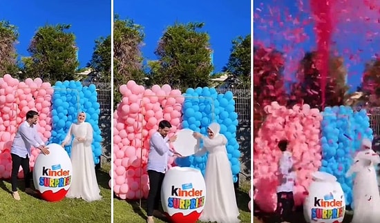 Doğacak Bebeklerinin Cinsiyetini Öğrenmek İçin Dev Bir Kinder Surprise Yumurta Kullanan Çift