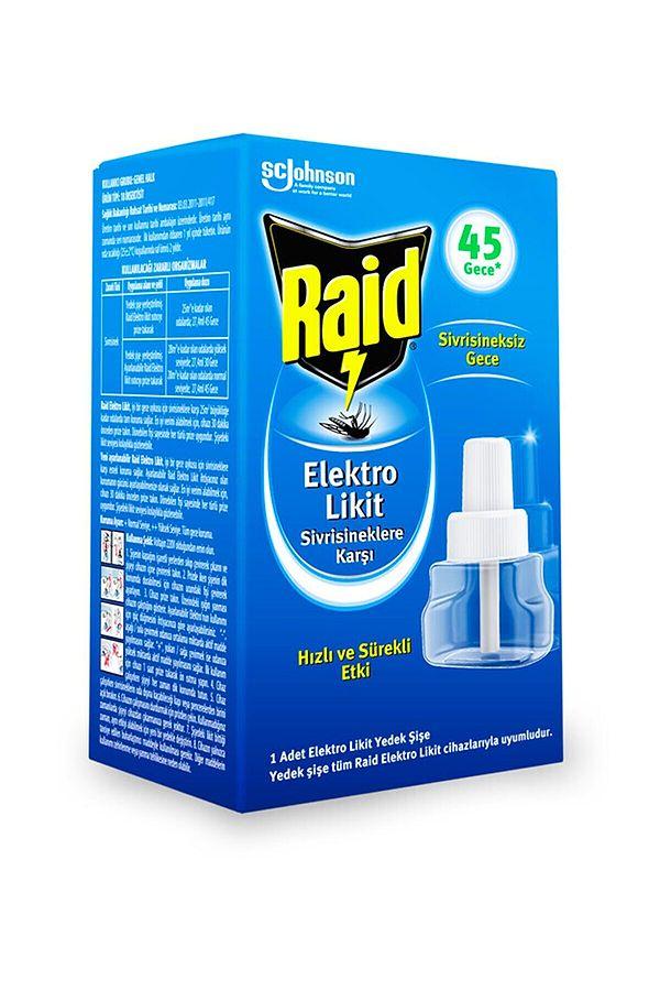 8. Yedek şişesi ile sivrisineksiz 45 gece sunan Raid Elektro Likit, geceleri rahat bir uyku çekmek isteyenler için.