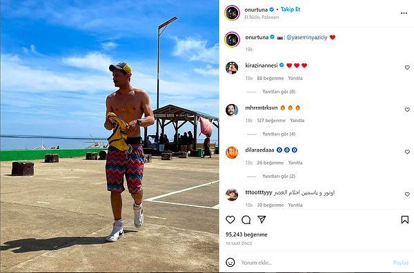 Filipinler'de tatil yapan çiften Onur Tuna ise dün aynı saatlerde paylaştığı fotoğrafının açıklamasına Yasemin Yazıcı'yı etiketleyip "❤️" emojisi koymuştu.