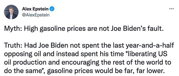 "Efsane: Yüksek benzin fiyatları Joe Biden'ın suçu değil."