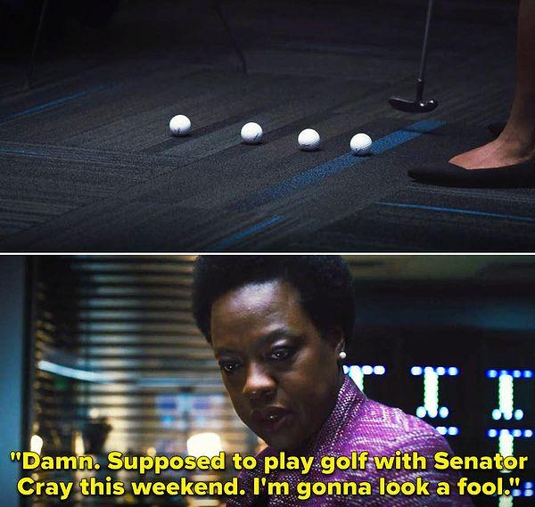 16. The Suicide Squad'da, Amanda Waller, Senatör Cray ile golf oynayacağından bahsediyor. Çizgi romanlarda Senatör Cray, Atom'un babasıdır.