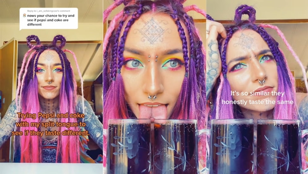 62 Piercinge Sahip Olan Kadın İkiye Ayrılmış Diliyle İki Farklı İçecek Deniyor