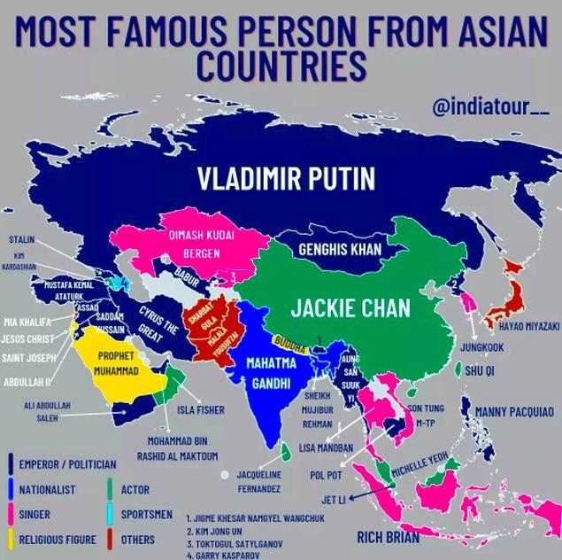 Geçtiğimiz günlere @indiatour__ adlı bir Instagram hesabı ülkelerinde ve dünyada en çok tanınan isimlerin yer aldığı bir harita yayınladı.