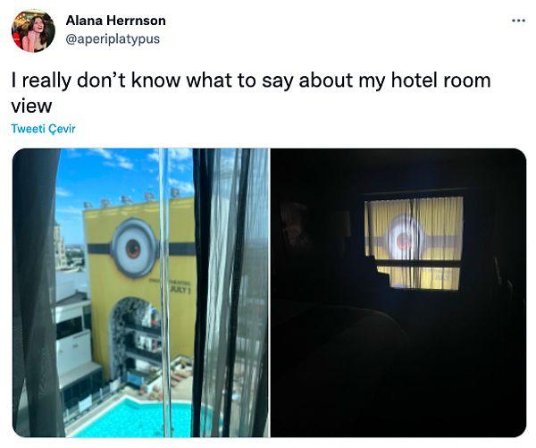3. "Otel odamın manzarası hakkında ne söyleyeceğimi gerçekten bilmiyorum."