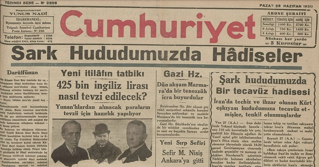 Bugünün eski gazetesi: 29 Haziran 1930