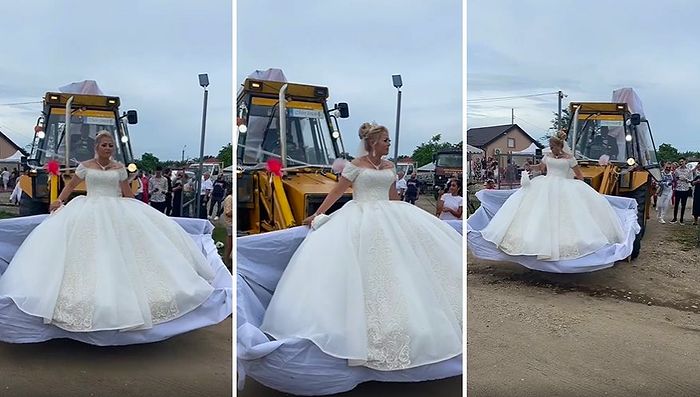 İş Makinesi İzlemeyi Sevenlere Dev Hizmet: Düğün Alanına Dozer Kepçesinde Giriş Yapan Gelin