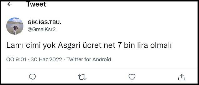 Sosyal medyada ise yeni asgari ücret ile ilgili birçok mesaj atıldı. İşte Twitter kullanıcıların yeni asgari ücret beklentisi