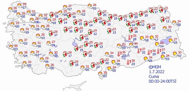 Bugün yurt genelinde hava şöyle:
