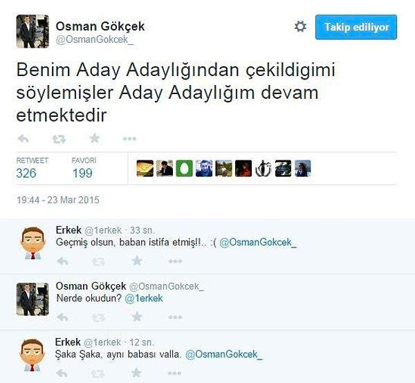 Sadece kendisinin değil oğlu Osman Gökçek'in trollenmesi ise bambaşkaydı...