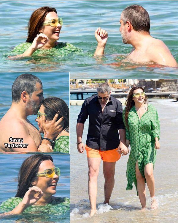İkili denizde birbirlerine olan sevgilerini öpücükler ile belli ederken, Hünel'in denize elbisesi ile girmesi ise sosyal medyanın gündemine düştü.