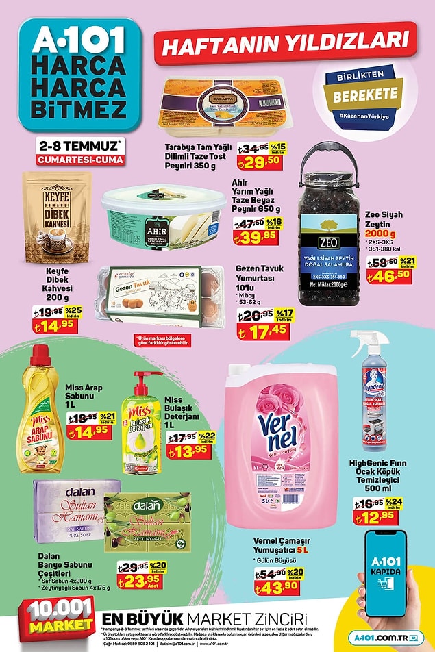 Bu hafta A101 Haftanın Yıldızları'nda Tarabya Tam Yağlı Dilimli Taze Tost Peyniri 350 gr 29,50 TL.