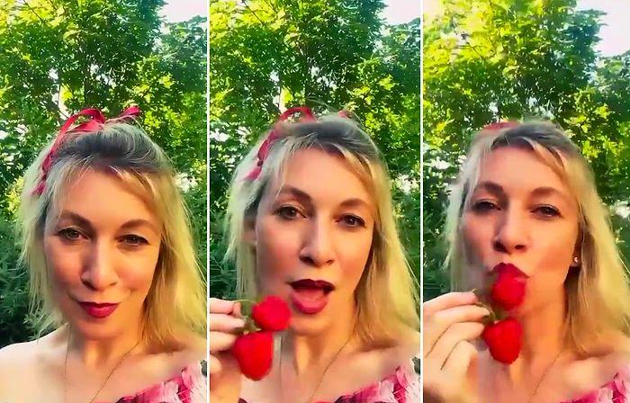 🍓 Rus Sözcü Mariya Zaharova'dan Kalinka Marşlı Çilek Yeme Videosu