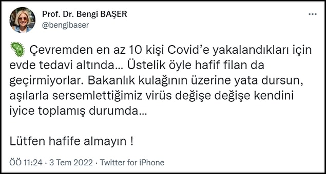 Son dönemde Kovid-19'a yakalandığını duyuran Twitter kullanıcılarının sayısındaki artış dikkat çekiyor. Öte yandan pek çok hekim de vakaların gözle görülür şekilde arttığını belirtiyor. 👇