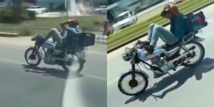 Trafikte Üstüne Yattığı Motoru Ayaklarıyla Kullanan Sülalesi Rahat Adanalı Dayı Gündem Oldu