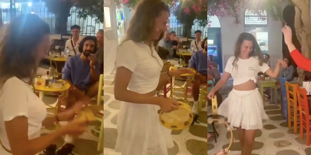 Yunanistan'a Tatile Giden Serenay Sarıkaya Tef Çalıp Oynadı, Sevgilisi Umut Evirgen Hayranlıkla İzledi