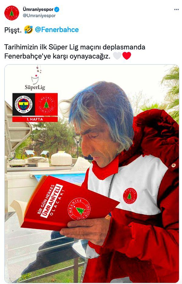 Tarihinde ilk kez Süper Lig'e çıkan Ümraniyespor, Fenerbahçe ile oynayacağı ilk maçın duyurusunu Rambo Okan ile yaptı.👇